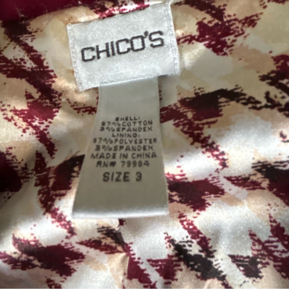 Chicos Blazer Jacket Womens 3 ~ XL Burgundy Maroon Lined 3/4 Sleeve Preppy‎ - Picture 9 of 10